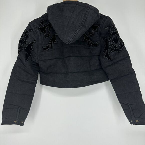Free People Fleur De Lis Denim Puffer Jacket Size S - Picture 9 of 9